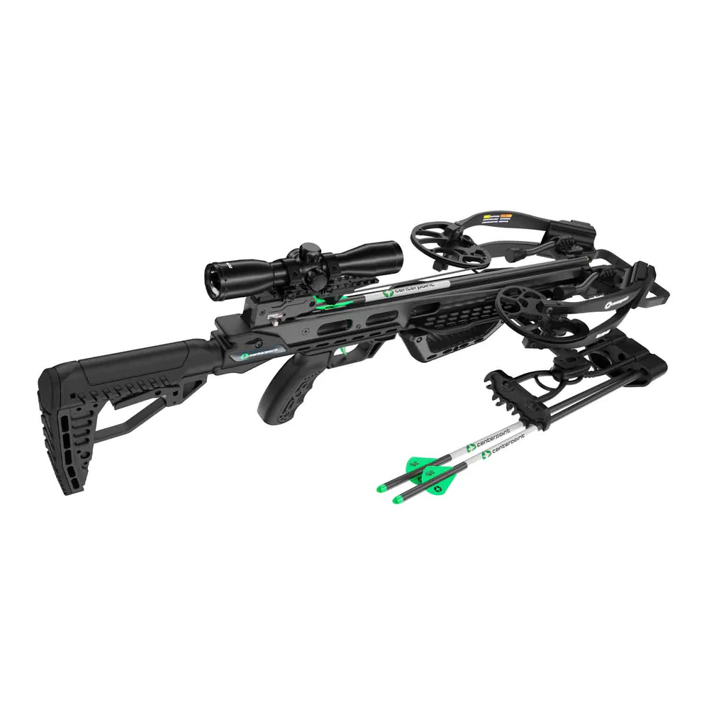 CenterPoint Hellion 400 Crossbow Package, Hellion 400 crossbow, compact crossbow 400 FPS, 8 inch axle crossbow, CenterPoint crossbow for sale, hunting crossbow 400 fps, illuminated scope crossbow, crossbow package with arrows, cocking sled crossbow, Crossbow Supplies