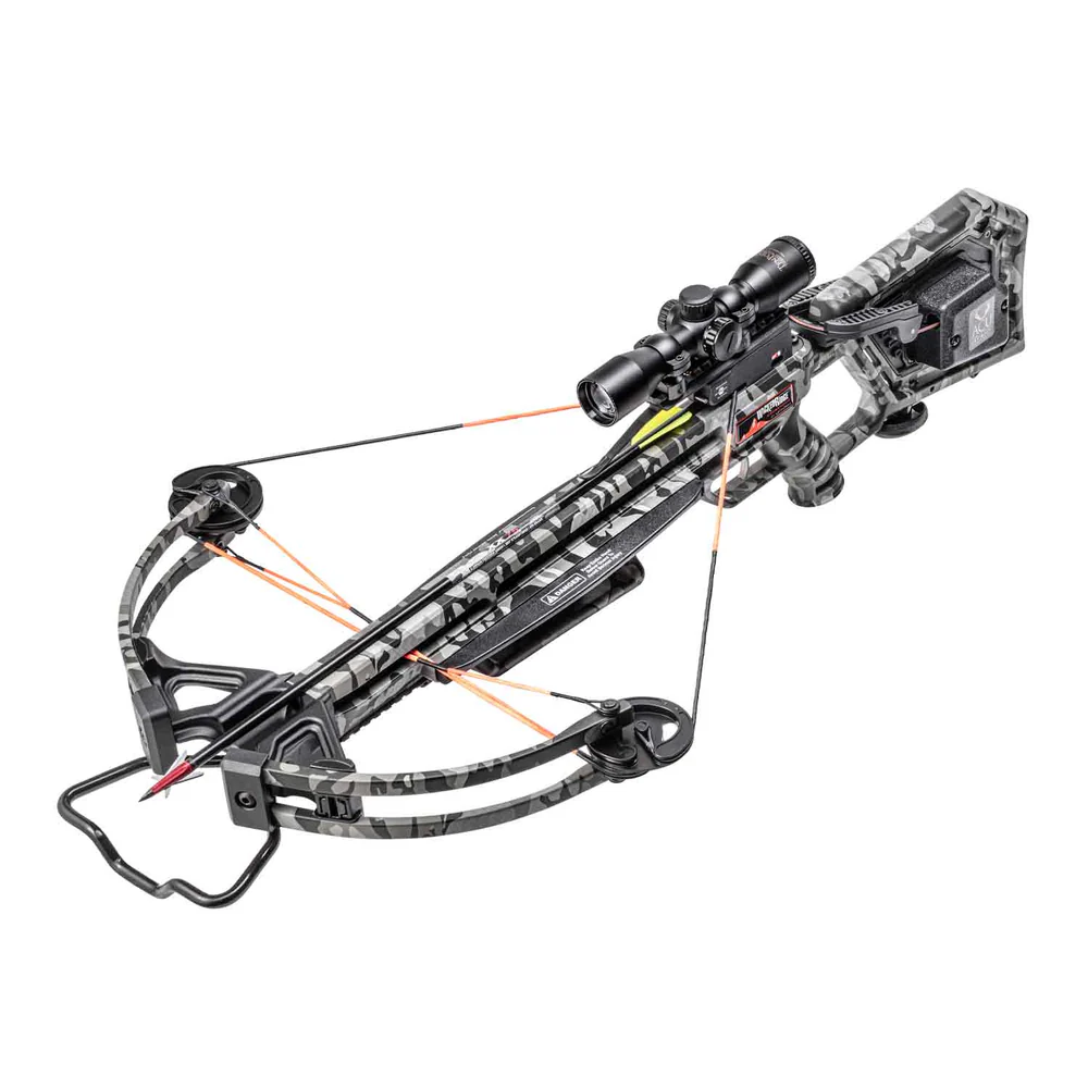 Wicked Ridge Invader 400 Crossbow Package with ACUdraw, buy Invader 400 crossbow, 400 FPS crossbow, TenPoint crossbow package, ultra-lite crossbow design, built-in cocking device crossbow, pre-sighted crossbow, Peak Camo crossbow, beginner-friendly crossbow, easy assembly crossbow, Alpha-Nock arrows, crossbow with scope and quiver, Wicked Ridge crossbows for sale, American-made crossbow, Crossbow Supplies crossbows